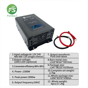 Convertisseur <span class=keywords><strong>solaire</strong></span> hors réseau Fonsoul 12V 24V 48V DC vers AC 220V 3000W à double sortie, onde sinusoïdale pure, pour voiture, <span class=keywords><strong>camping</strong></span>-<span class=keywords><strong>car</strong></span>, camion et usage domestique - Product Image 5