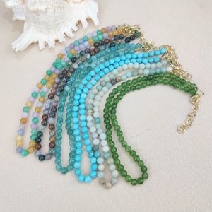 Collier artisanal <span class=keywords><strong>en</strong></span> pierres semi-précieuses, cristal d'amour et de guérison, jade agate, perles rondes lisses de 6 mm - Product Image 2