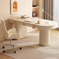 Bureau de direction de luxe minimaliste en pierre ovale avec tiroirs, base cannelée, 120-200 cm, pour bureau à domicile ou chambre moderne