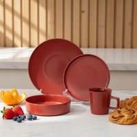 Service de vaisselle classique de luxe en céramique, 4 pièces, en grès émaillé rouge, résistant au lave-vaisselle, au four et à la chaleur