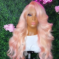 Perruques rose clair 13x4 avec fermeture frontale en dentelle, cheveux humains pré-épilés, cheveux vierges brésiliens, sans colle, perruques ondulées lâches