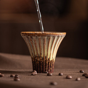 Hot Selling Vertical Striped Ceramic Espresso Coffee Cup Kiln Glazed Porcelain Tea Cup - Product Image 4