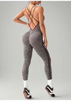 Combinaison de yoga pour femme à imprimé léopard, bretelles spaghetti, dos élégant, contrôle du ventre, lifting des hanches, tenue de sport pour l'entraînement