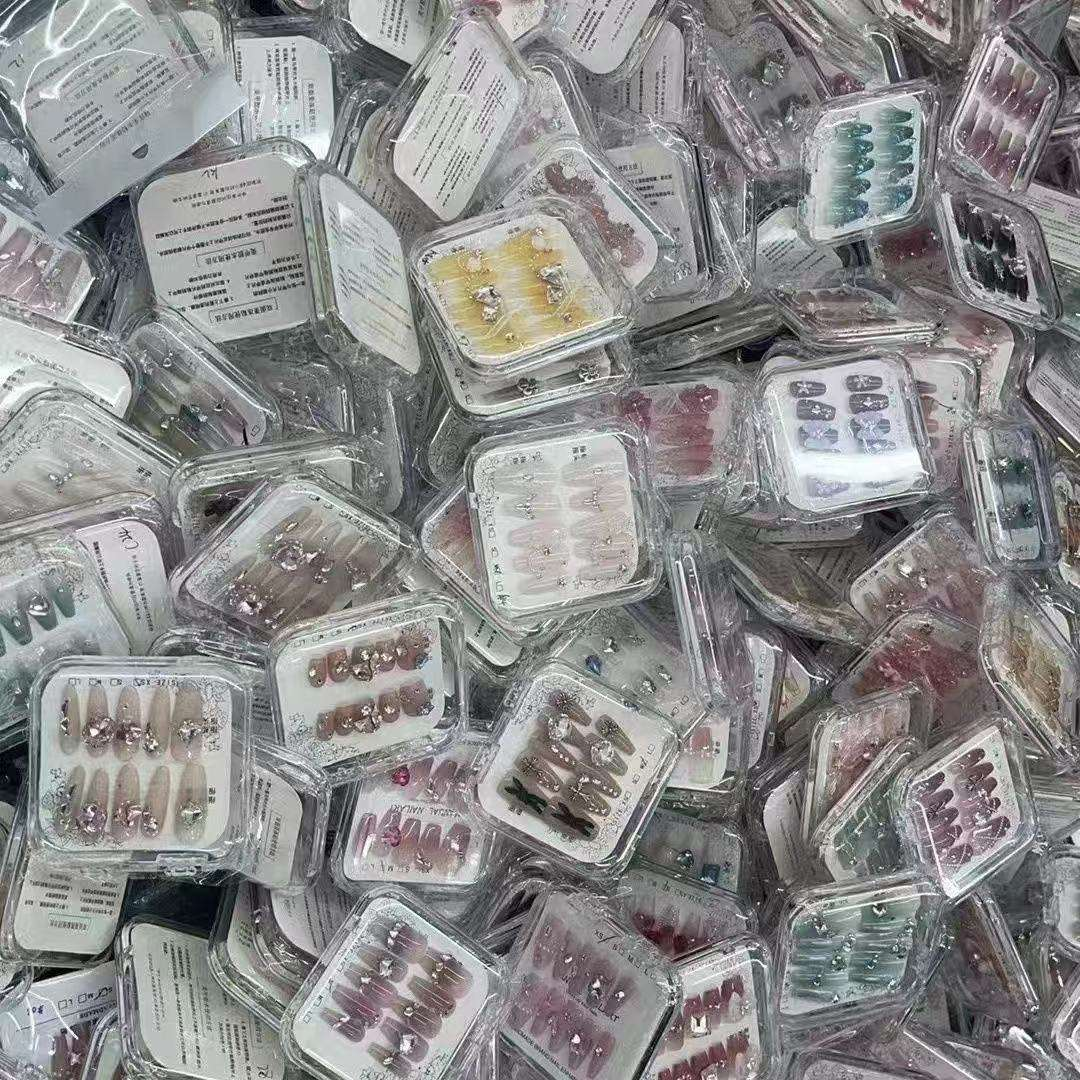 Wholesale Bulk 10pcs 3D Almond Stiletto Shape Acrylic False Gel Press Nails Handmade Pure ABS French Square for Fingers Random