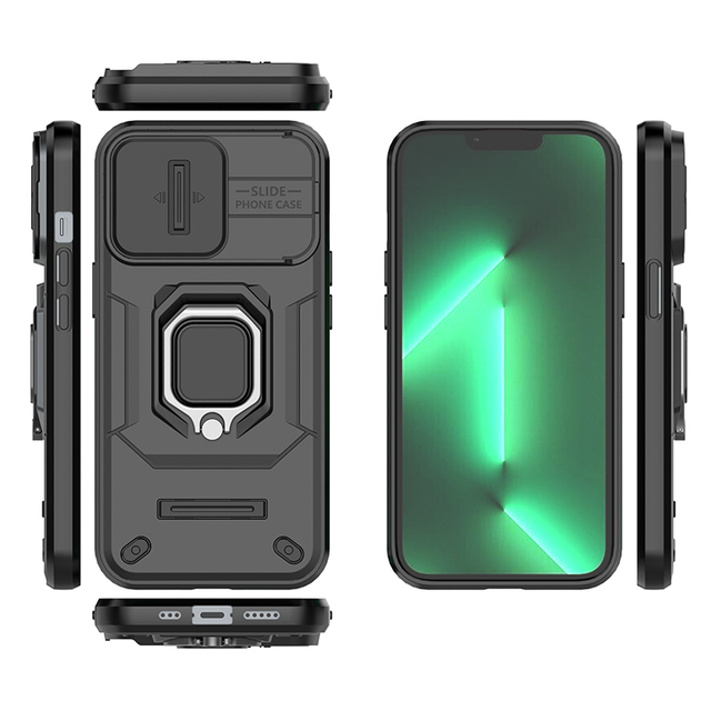 Newest Camera Sliding Window Protection Shockproof Phone Case for iPhone 13 14 15 Pro Max Magnetic Car Mount Back Cover