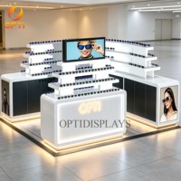 Présentoir optique incurvé à niveaux pour lunettes de soleil avec éclairage LED, support élégant pour lunettes de soleil pour magasin de détail