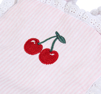 Barboteuse d'été décontractée pour bébés filles, motif brodé fruits, imprimé rayé, en tissu de coton tissé personnalisé, bretelles croisées
