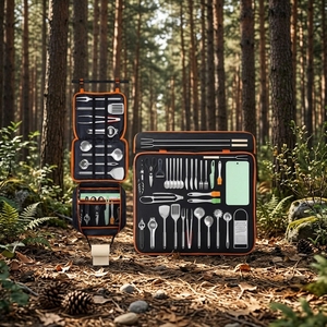 Juego de Utensilios de Cocina para <span class=keywords><strong>Camping</strong></span> de Acero Inoxidable Gaialoop, 34 Piezas con Bolsa Organizadora, Equipo Portátil para RV, Campamento y Aire Libre - Product Image 4
