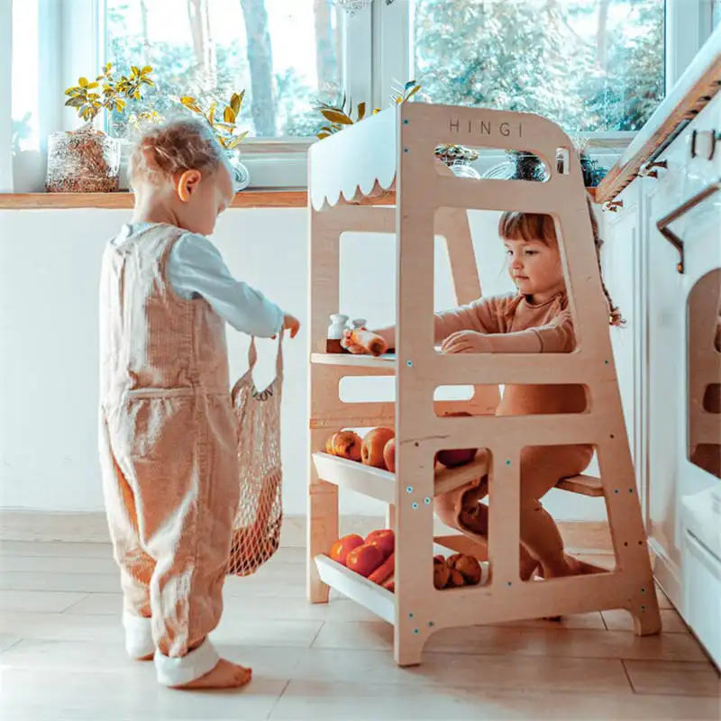 Tour d'apprentissage Montessori réglable en bois, tour d'aide à la cuisine, tour d'aide à la marche pour enfant