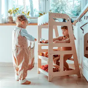 Menara Belajar Montessori Kayu Yang Dapat Disesuaikan Menara Pembantu Dapur Menara Bangku Langkah Anak