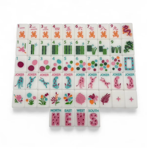 Set di Tessere Mahjong Americane con Motivo Floreale Leopardato, 160 Pezzi in Acrilico Bianco Premium Inciso, per Intrattenimento Familiare e <span class=keywords><strong>Feste</strong></span> - Product Image 1