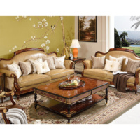 Canapé en cuir classique 1 + 2 + 3 places Table basse Antique cadre en bois massif canapé simple meubles de salon