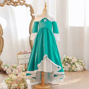 Robe de princesse en satin turquoise à manches longues pour filles, idéale pour les fêtes d'anniversaire et les spectacles, collection MS Enfants - Product Image 1