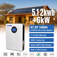 Baterai ESS 5.12kWh 51.2V 100Ah Terpasang di Dinding All-in-One, Inverter Gelombang Sinus Murni 6kW 230V, WiFi, RS485, Pemantauan, untuk Penggunaan Rumah Tenaga Surya