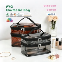 Sac de maquillage en PVC transparent avec logo personnalisé, imperméable, pailleté, sac de beauté personnalisé OEM, pochette de voyage en plastique avec fermeture éclair