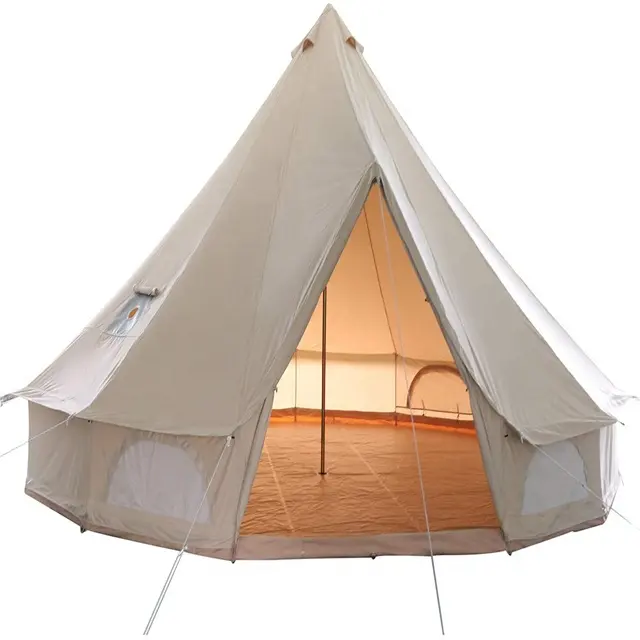 उच्च गुणवत्ता आउटडोर कपड़े कैनवास आउटडोर बड़े दौर लक्जरी घंटी गुंबद चंदवा डेरा डाले हुए Teepee Yurt Glamping सफारी तम्बू