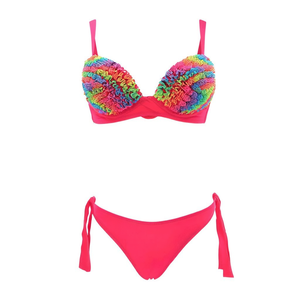Set Bikini Hdj con Reggiseno Push-Up e Slip con Lacci Laterali, Volant Arcobaleno, in Spandex e Poliestere, Costume da Bagno Donna Taglie 42 44 46 48 - Product Image 2