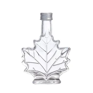 CD-10236 50ml 100ml 250ml Wholesale Empty Maple Leaf Shaped Screw Top Glass Syrup Bottle Liquor Bottle With Aluminum Lid