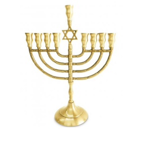 Clásico religioso cobre antiguo 7 rama templo 12 tribus portavelas Menorah por exportador indio - Product Image 1