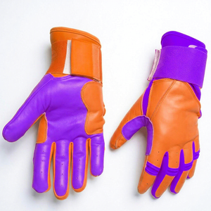 Guantes de Bateo Acolchados de Cuero Original para Zurdos, Ecológicos, Color Morado y Naranja, Cierre de Gancho y Bucle, Unisex, para Adultos, Precio de Fábrica - Product Image 1