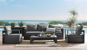 Muebles de Jardín para Patio, Juego de Sofás de Lujo para Exteriores de 4 Piezas, de Tela/<span class=keywords><strong>Aluminio</strong></span> con Recubrimiento en Polvo, en <span class=keywords><strong>Gris</strong></span> con Sillones con Estructura Metálica - Product Image 6