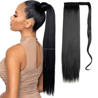 Vente en Gros Usine, Queue de Cheval Droite Longue de 22 Pouces à Fixation Magique, Extensions de Cheveux Synthétiques