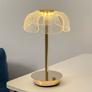 Modern Brass Table Lamp with Bell Crystal Ruffle Shade AC E26 Soft Warm White LED 2700K <b>Push</b> <b>Button</b> <b>Switch</b> for Bedroom Decor - Product Image 4