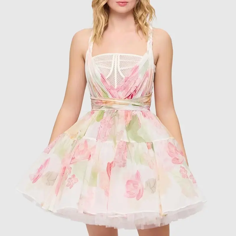 Pakaian mode populer baru gaun wisuda motif bunga grosir untuk gaun gadis Quinceanera
