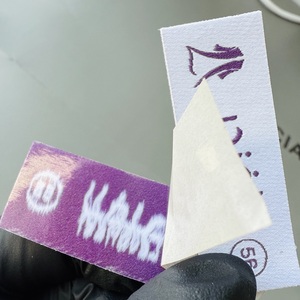 Logo del marchio personalizzato etichetta a taglio dritto per cucire su abbigliamento Beck Tag viola cotone in poliestere etichette intrecciate per indumenti
