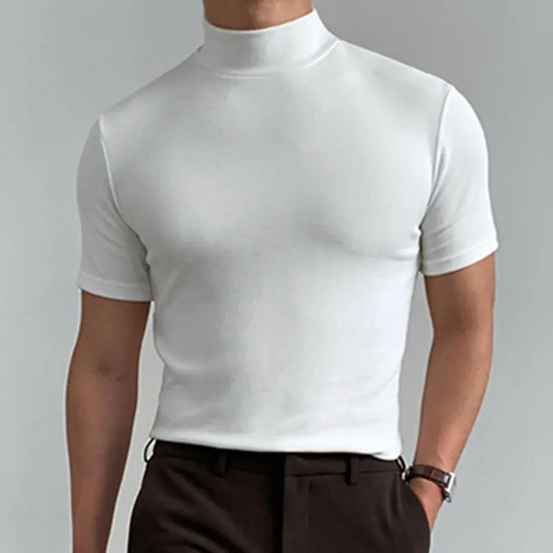 قميص رجالي مضغوطة وأكمام قصيرة, قميص أبيض ضيق لتحديد الجسم عالي الجودة مُصمم حسب الطلب