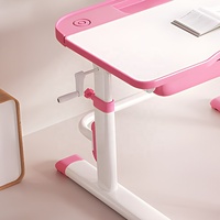 Ensemble bureau et chaise d'étude rose pour enfants avec bureau réglable en hauteur par manivelle et tiroir pour chambre, salle de classe, maison, école