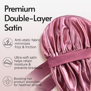 Bonnet de nuit en satin doublé double couche réglable avec logo personnalisé pour femme, idéal pour le coiffage et les soins capillaires naturels - Product Image 3