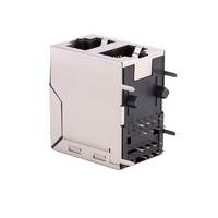 Connecteur Ethernet RJ45 multiprotocole 100BASE-T 2X1 Cat5/5e blindé métallique empilable avec transformateur LAN et LED pour montage sur carte PCB