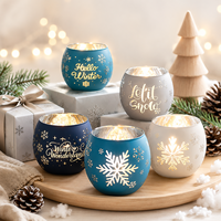 Vente en gros de pots à bougies en verre coloré imprimés flocons de neige de Noël, porte-bougie votif pour la décoration de la maison en période de fêtes, cadeau de mariage