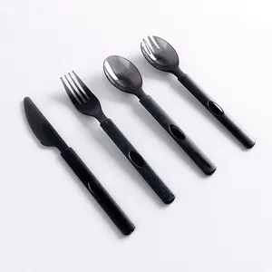 塑料黑色刀叉餐厅外卖一次性刀叉勺子塑料餐具一次性黑色餐具套装