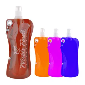 免费样品环保无BPA可折叠水瓶500毫升耐用饮用塑料可折叠袋，带有定制徽标印刷