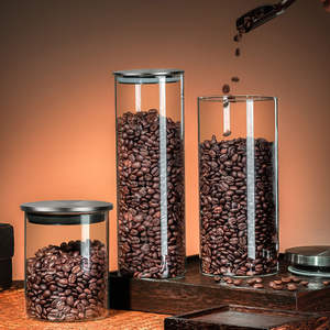 Contenedor de Almacenamiento de Granos de Café, Cilindro de Vidrio con Tapa Metálica Hermética, Frasco para Preservar la Frescura de los Granos de Café - Product Image 3