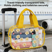 Sacs cosmétiques transparents en PVC avec logo personnalisé, fermeture éclair, grande capacité, durables, écologiques, organisateur de maquillage Anthurium