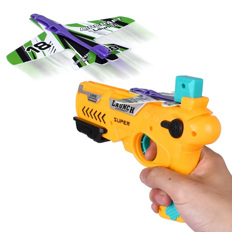 Conjunto de brinquedos ao ar livre, avião, catapulta, arma, tiro, jogo