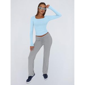 2025 2025 hiver femmes à manches longues hauts courts col carré basique t-shirts reine sortant Y2K Style - Product Image 1