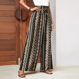 Pantalones Casuales de Mujer con Pliegues, Estilo Holgado, Largos hasta el Tobillo, Diseño con Estampado Floral, Cintura Alta Elástica, Estilo Vacaciones en la Playa, Primavera 2026 - Product Image 3