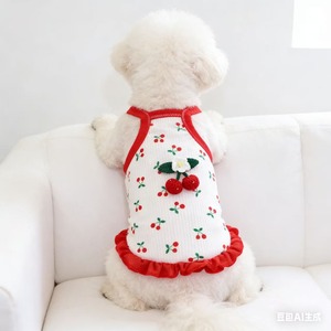 Cute Cherry Kitty Dog Dress Red Camisole <b>Princess</b> Style Spring Autumn Breathable Pet <b>Clothes</b> - Product Image 2