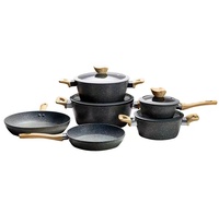 Ensemble de 10 ustensiles de cuisine de haute qualité – Nouvelle arrivée – Usage domestique – Alliage d'aluminium – Poignée en bois – Batterie de cuisine – Casserole – Poêle à frire profonde