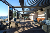 Pérgola Motorizada Retráctil de Aluminio Bioclimática, Diseño Impermeable con Rejillas Ajustables, Gazebo para Exteriores con Sistema de Drenaje