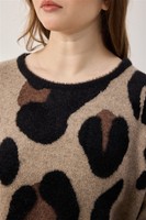 Maßgefertigter Damen-Strickpullover mit Laternenärmeln Luxuriöser Flauschiger Leoparden-Strick Flatternde Passform Vintage Herbst 2026 Pullover