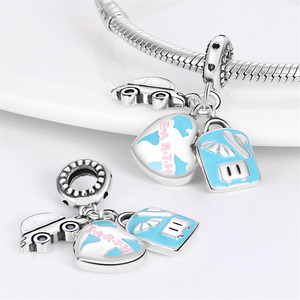 Breloques pour la fabrication <span class=keywords><strong>de</strong></span> bracelets DIY, motifs Avion, Voyage, Bagage, Appareil photo, en Cuivre plaqué argent, Fourniture d'usine, Prix <span class=keywords><strong>de</strong></span> gros - Product Image 3