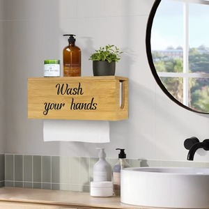 Distributeur de papier toilette mural en bois, boîte de rangement rectangulaire pour salle de bain, usage domestique - Product Image 1