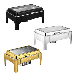 Cao Cấp Vàng Bạc Thép Không Gỉ 9L Chafing Món Ăn Tự Chọn Thực Phẩm Ấm Hơn Với Glass Nắp Cho Phục Vụ Các Sự Kiện Bữa Tiệc <span class=keywords><strong>Buffet</strong></span> - Product Image 2