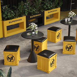 Mobili da Bar industriali <span class=keywords><strong>sgabelli</strong></span> ottomani sedie sgabello da Bar in stile contenitore creativo in metallo - Product Image 3