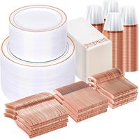 Ensemble de vaisselle jetable en plastique blanc or rose, 700 pièces, résistant, sans BPA, certifié LFGB, 100 assiettes à dîner/dessert, 100 gobelets